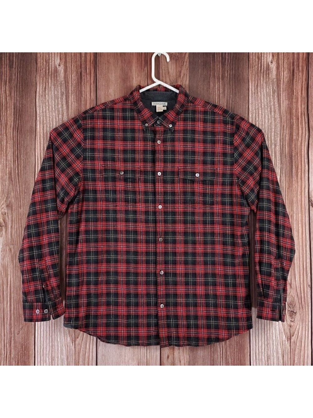 Carbon2Cobalt Mens Large Black Red Plaid Lined Flannel 2 Pockets L/S Shirt